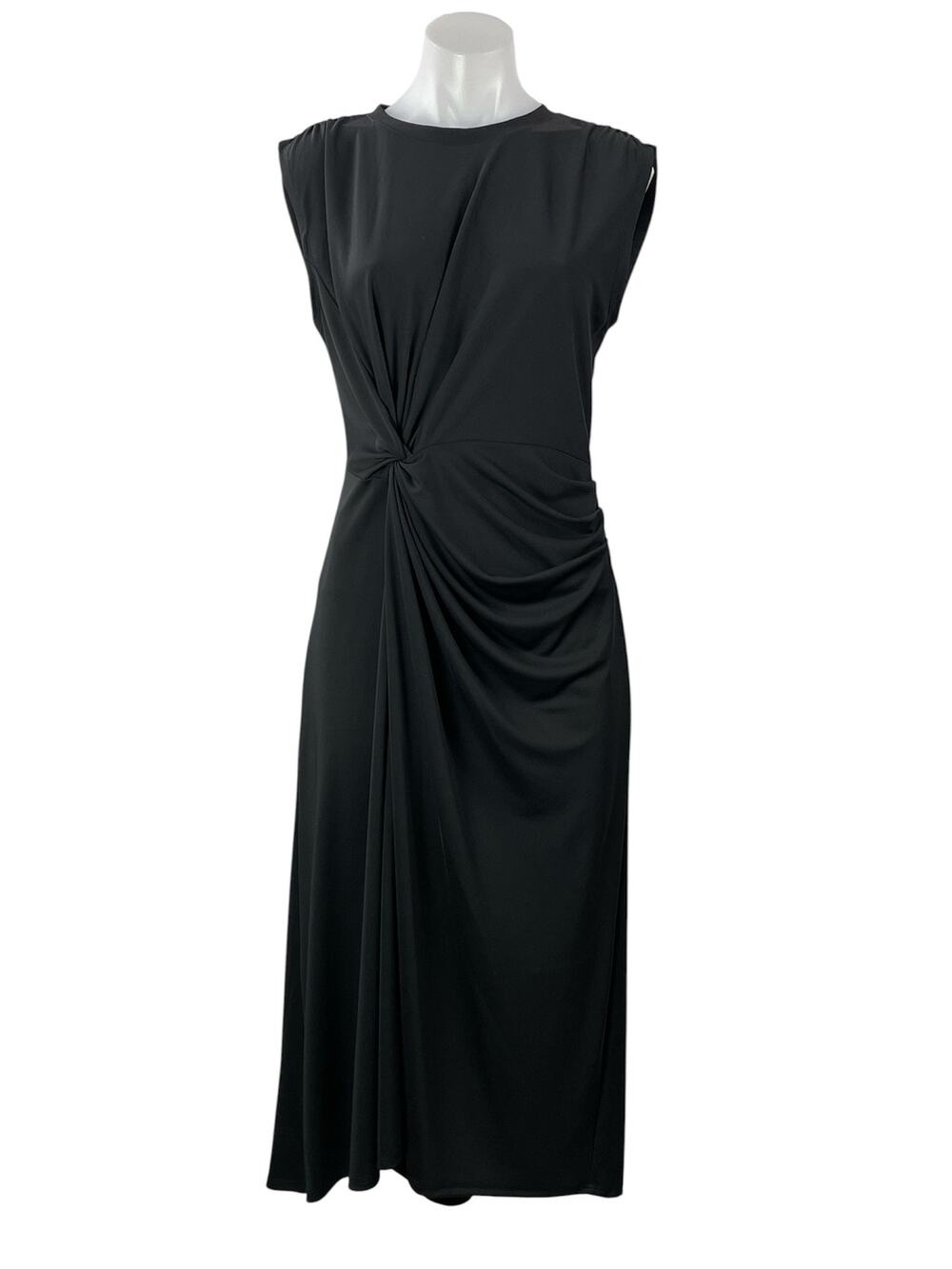Banana Republic Black Short Cap Sleeve Twist Front A Line Midi Dress Size S